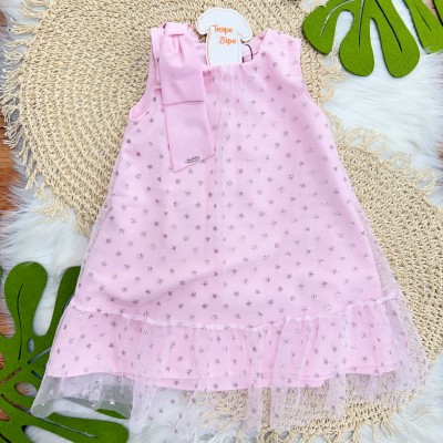 Vestido em Tule Estrelinhas Brilhantes - Rosa